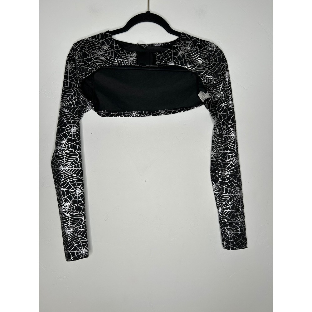 Black and Silver Spiderweb Bolero Crop Top Size XS Shein NWT Goth Halloween